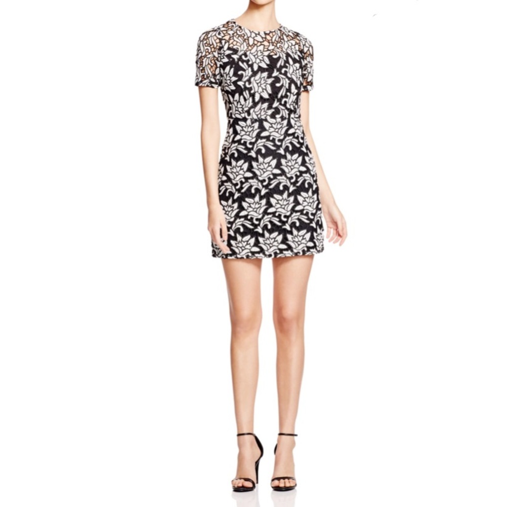 Sandro Black White Lace Floral Mini Dress Size S